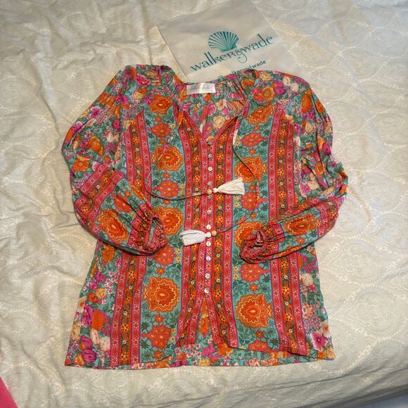 Walker & Wade Anthropologie Sonia Blouse Julep Floral Button Front $158 XS NWOT - Picture 4 of 6